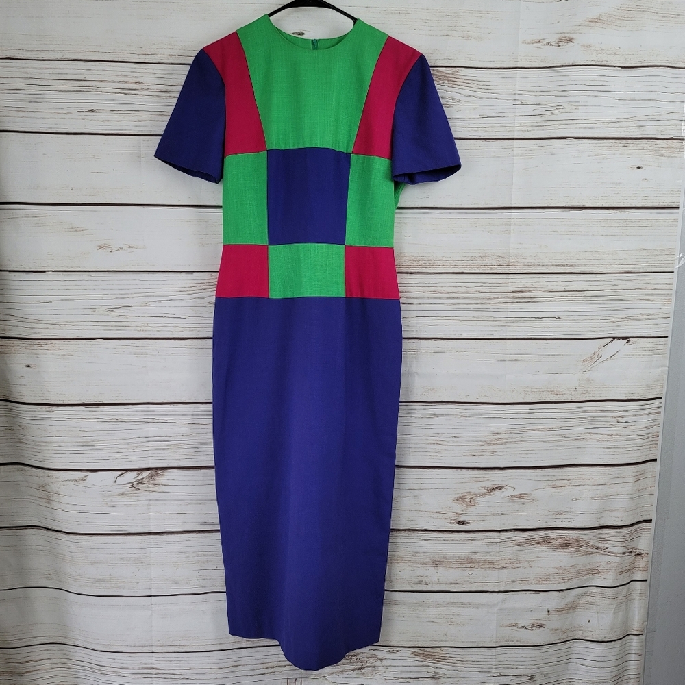 Leslie Lucks | Vintage 80s Colorblock Midi Dress - Picture 2 of 7